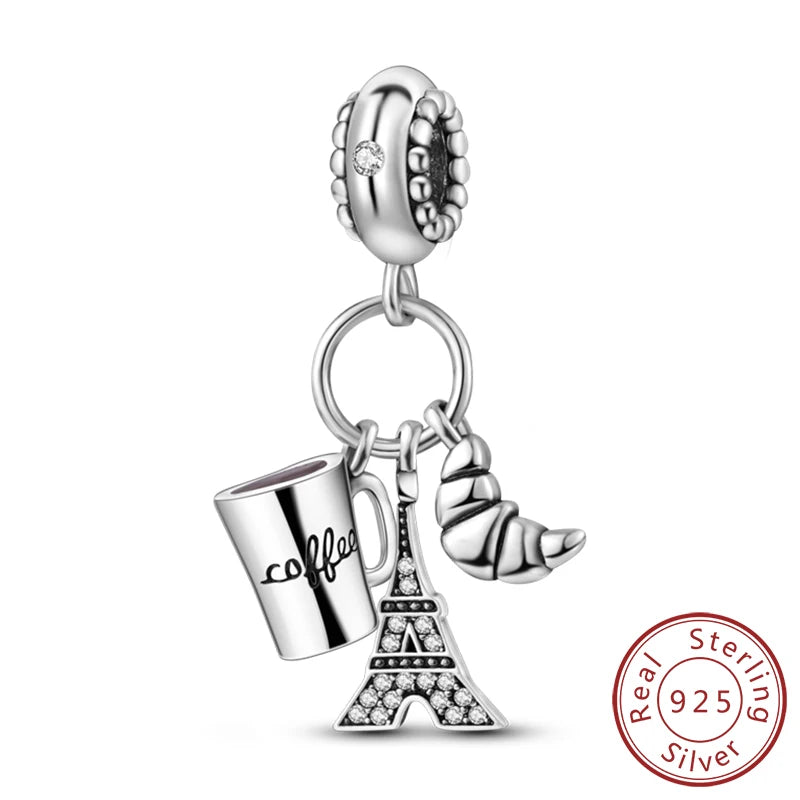 925 Sterling Silver Charms Bead Dangle Airplane Luggage Passport Travel Charms Fit Original Charms Bracelet Jewelry Gift