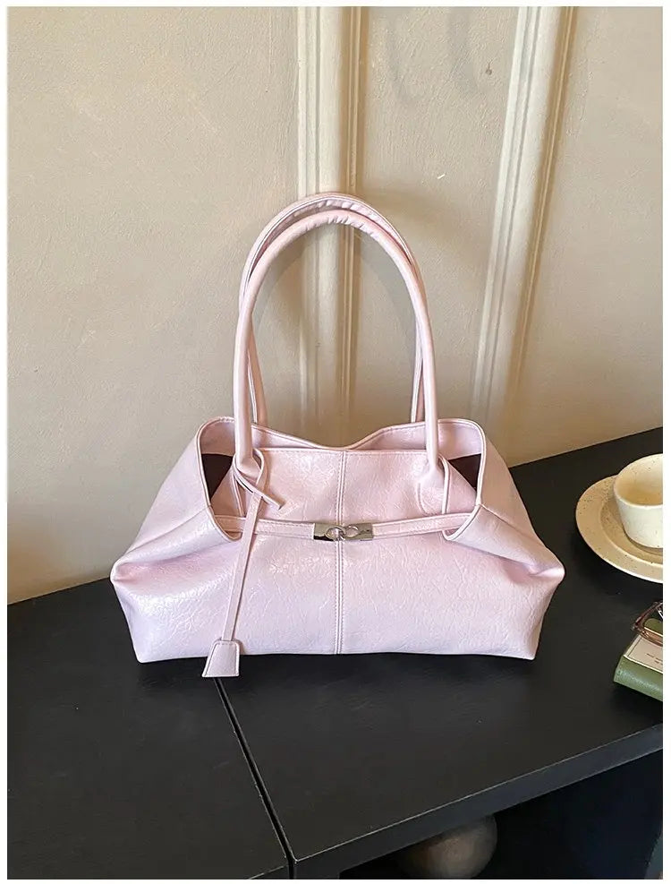 2026 New Large Capacity Soft Leather Pleated Women's Handbag Retro Commuter Tote Bag Quality Single Shoulder Slant Bag
