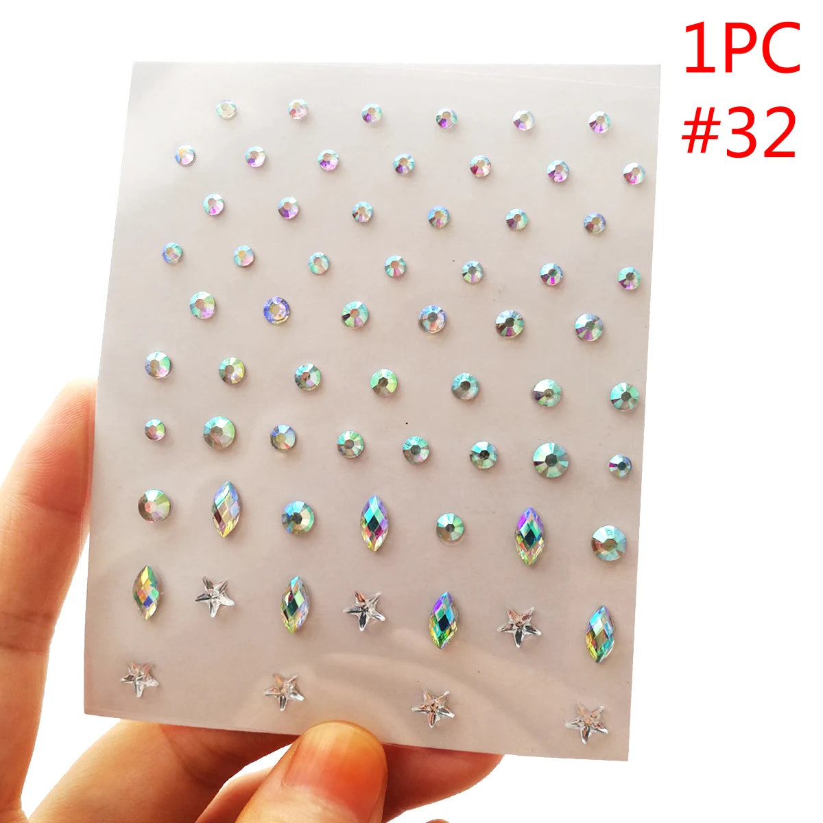 3D Eyes Face Makeup Temporary Tattoo Self Adhesive Beauty White Pearl Jewels Stickers Festival Body Art Decorations Nail Diamond