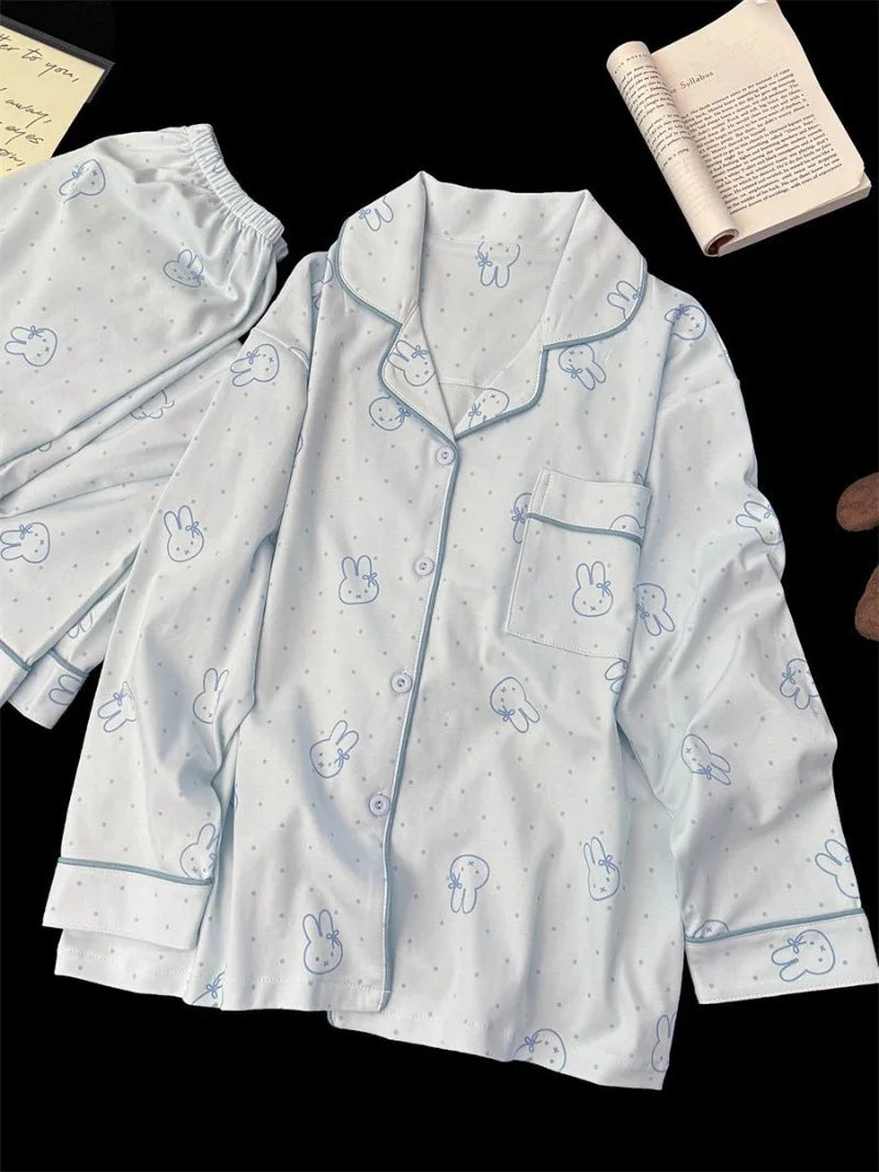 Cute Miffy Sleepwear Set for Women Soft Cotton Long Sleeve Pajamas with Adorable Rabbit Cozy Home Clothes Spring & Autumn