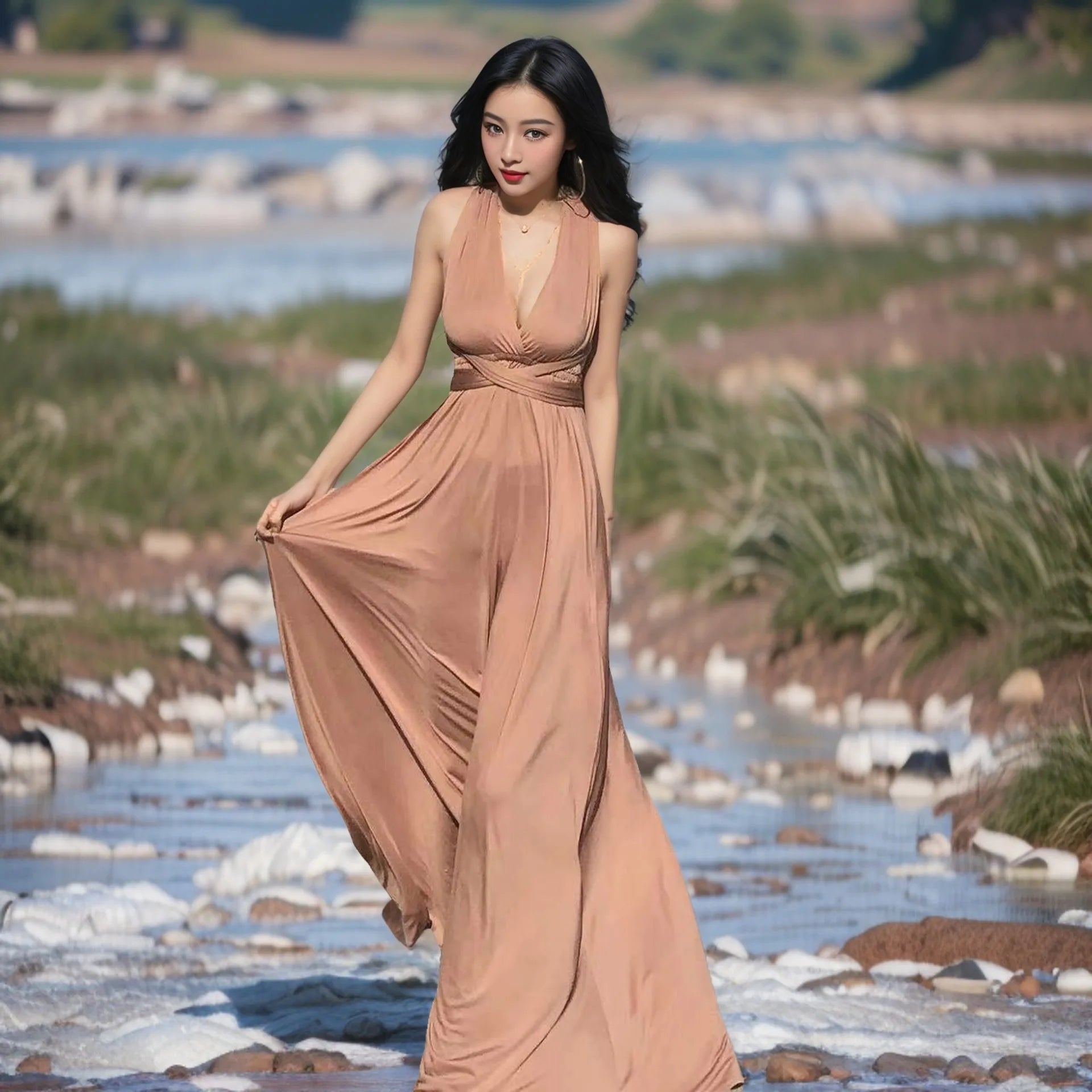 Formal Dress Women Elegant Evening Long Deep V Halter Dress Convertible Multi Way Wrap Maxi Grecian Dresses Wedding Party Dress