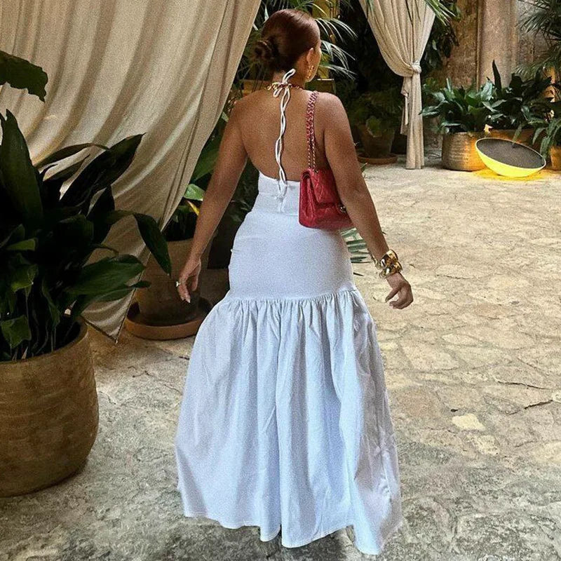 Tossy 2 Piece-Set Female V-Neck Jumpsuit Outfits Sexy Lace-Up Pleated High Waist Skirt Sets For Women White Bandage Outfits
