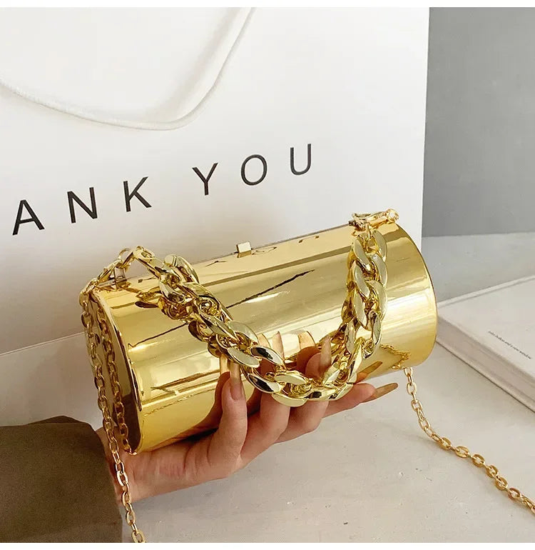 Women's Handbag Bags For Women 2026 Party Clutches Fashion Cylinder Mini Evening Purse Crossbody Shoulder Bag Gold Box Clutch