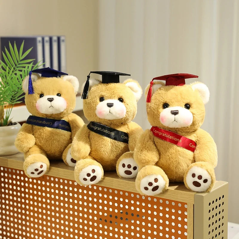 25cm Cute High Quality Doctor Bear Plush Doll Doctor Cap Bow Tie Graduation Bear Animal Stuffed Home Decor For Students Gift