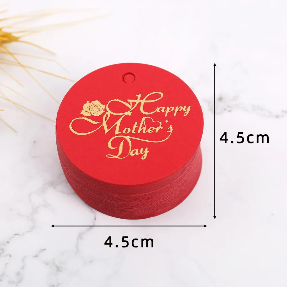 50pcs Happy Mother's Day Gift Tags Bronzing White Paper Cards Mother Mum Mommy Gifts Bags Boxes Decoration Product Hang Tag
