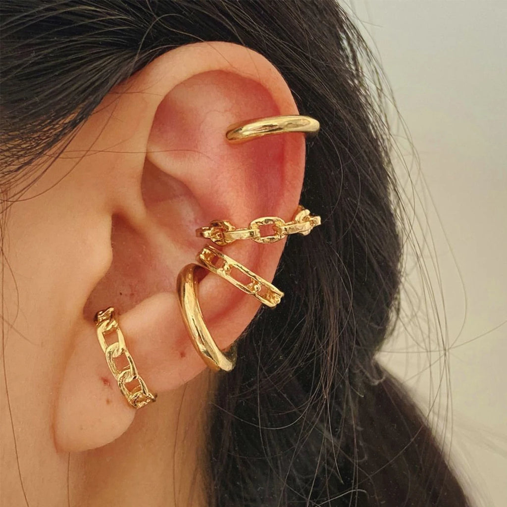 5pcs/set Trendy Elegant Design Ear Cuff Classic Elegant Style Women's No Piercing Clip Earrings Leaf Shaped Circle Stacked Shape
