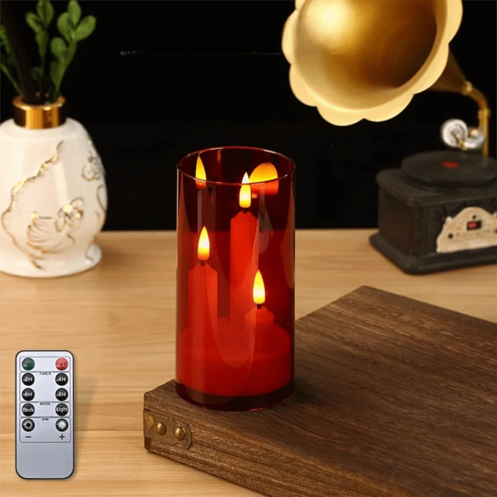 3 in 1 Design Flameless Taper Candles Transparent Lampshade Warm Light Flickering LED Candles Romantic Decorative