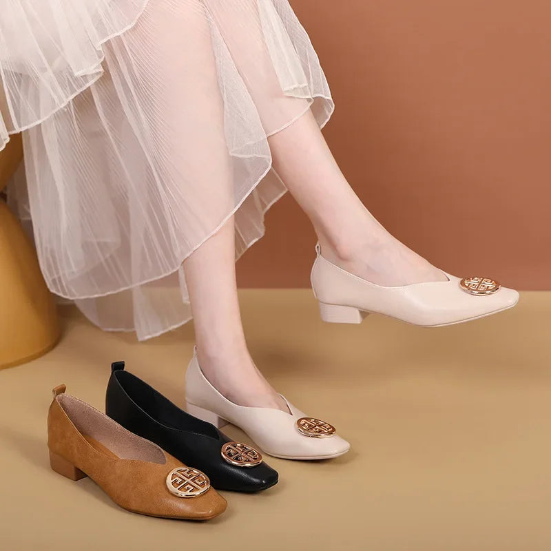 New 2025 Chinese Style Green Square Head Grandma Shoes Women's Thick Heel Slip-On Soft Bottom Mom Shoes Synthetic Upper