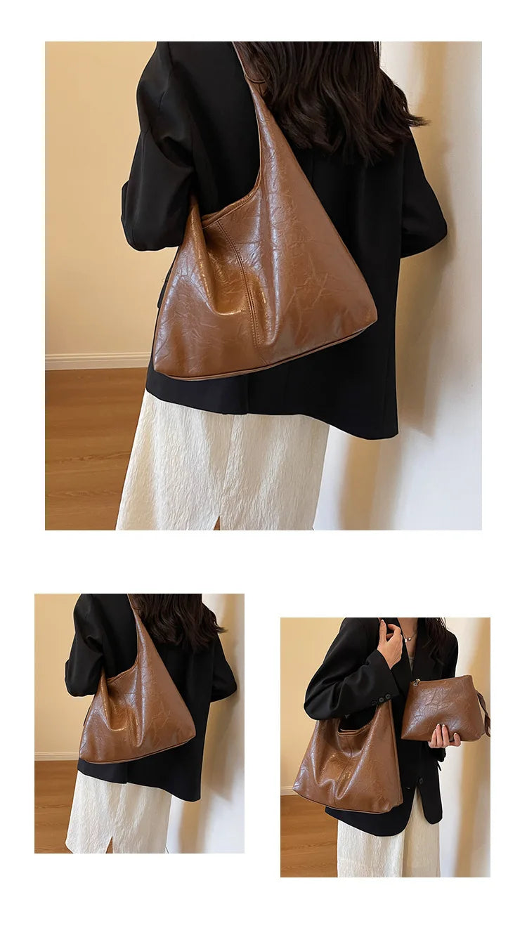 Soft PU Leather Shoulder Bag for Women Wedding Totes All-match Commuter Underarm Bag Bolso Mujer Fashion Large Capacity Handbag