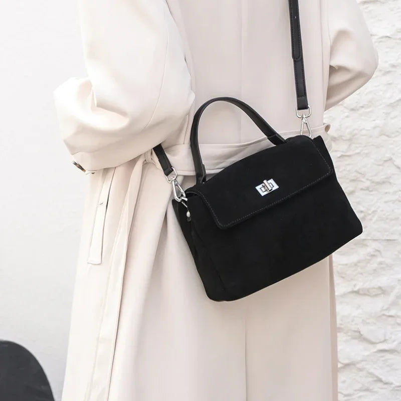 2025 New Autumn Winter Women's Natural Suede Leather Crossbody Bag Luxury Designer Genuine Leather Commuting Messenger Bag