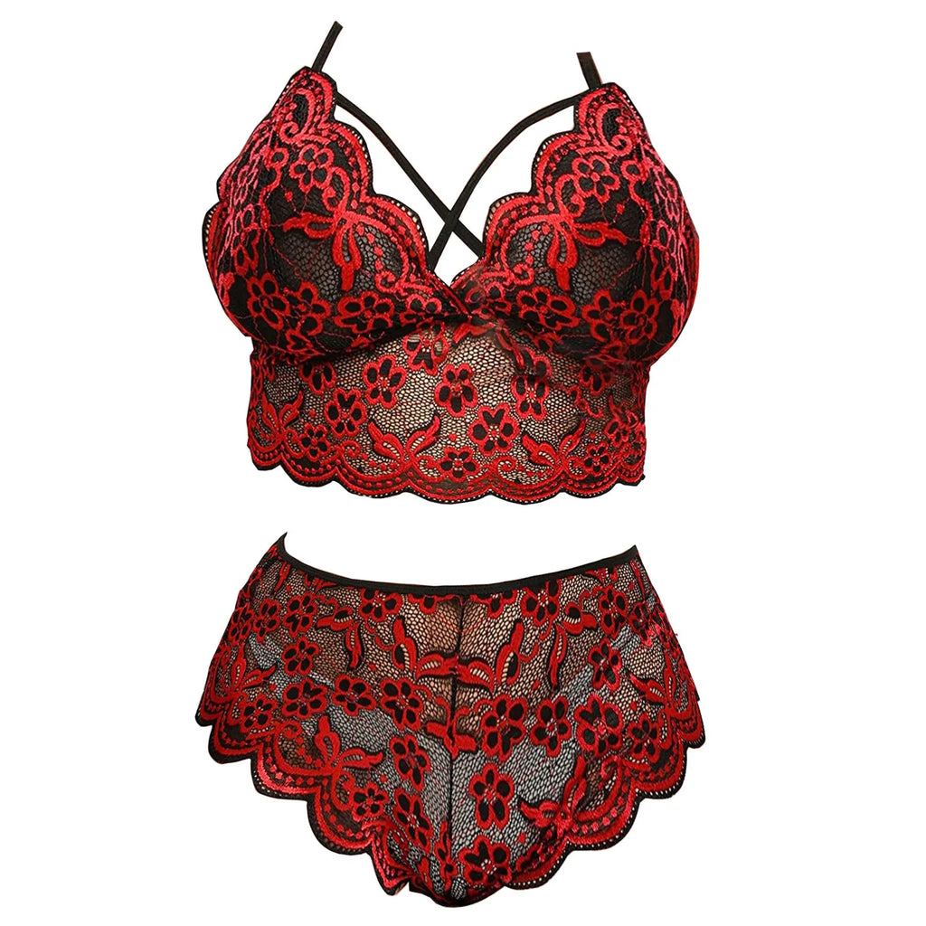 Women Plus Size Fashion Two Piece Sexy Lingerie Erotic Set Lace Sleepwear