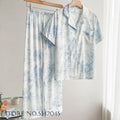 Women Sleepwear 2PCS Pajamas Set Sexy Print Flower Long Sleeve Trouser Suits Loungewear Loose Casual Satin Home Clothes Pyjama