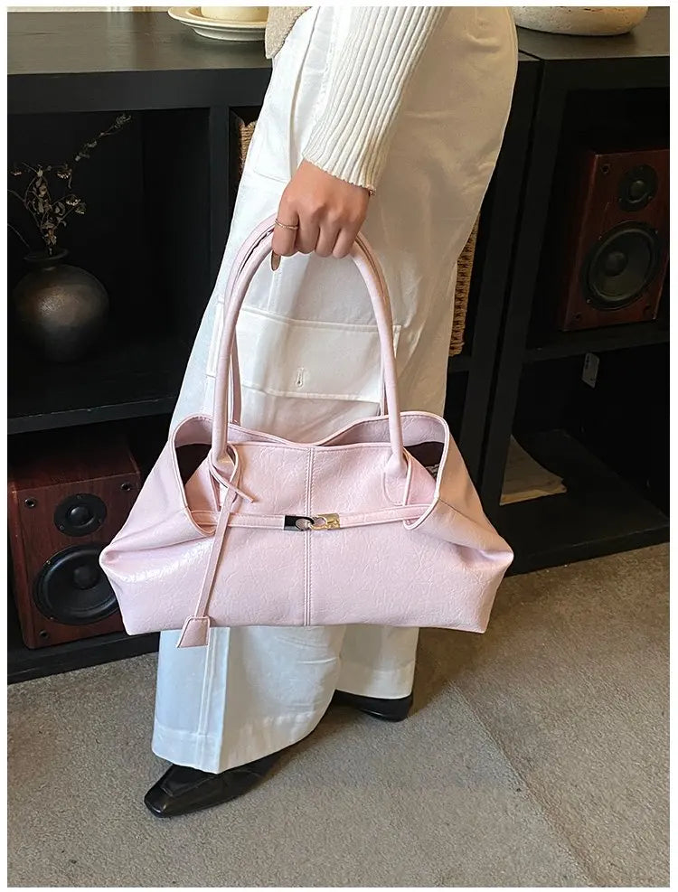 2026 New Large Capacity Soft Leather Pleated Women's Handbag Retro Commuter Tote Bag Quality Single Shoulder Slant Bag