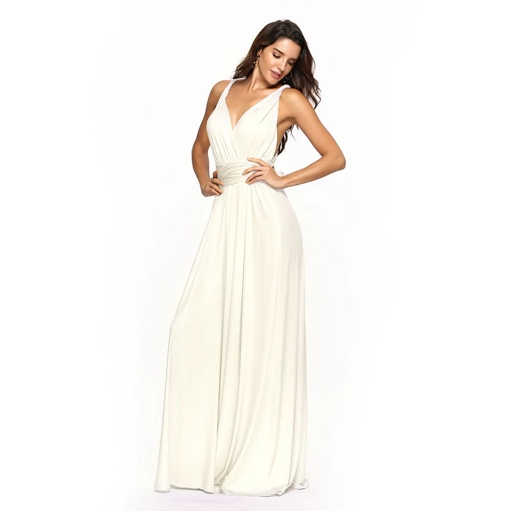 Formal Dress Women Elegant Evening Long Deep V Halter Dress Convertible Multi Way Wrap Maxi Grecian Dresses Wedding Party Dress