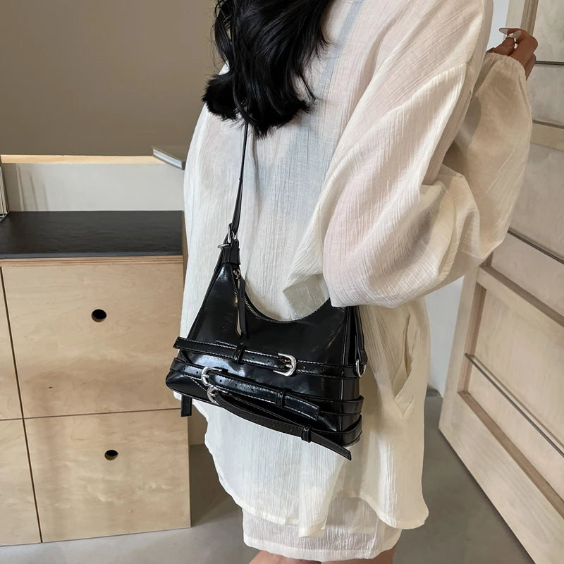 LEFTSIDE Belt Design Small PU Leather Shoulder Bags for Women 2025 Y2K Korean Fashion Crossbody Bag Lady Red Handbags and Purses