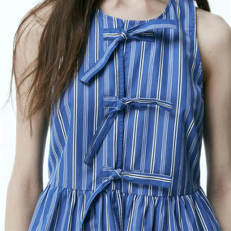 y2k Clothes Tank Top Women Elegant Striped Sleeveless Tie Up Cardigan Vest T Shirt 2000s Aesthetic Streetwear