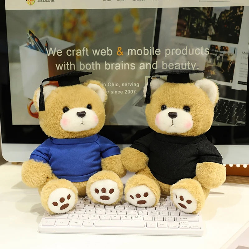 25cm Cute High Quality Doctor Bear Plush Doll Doctor Cap Bow Tie Graduation Bear Animal Stuffed Home Decor For Students Gift
