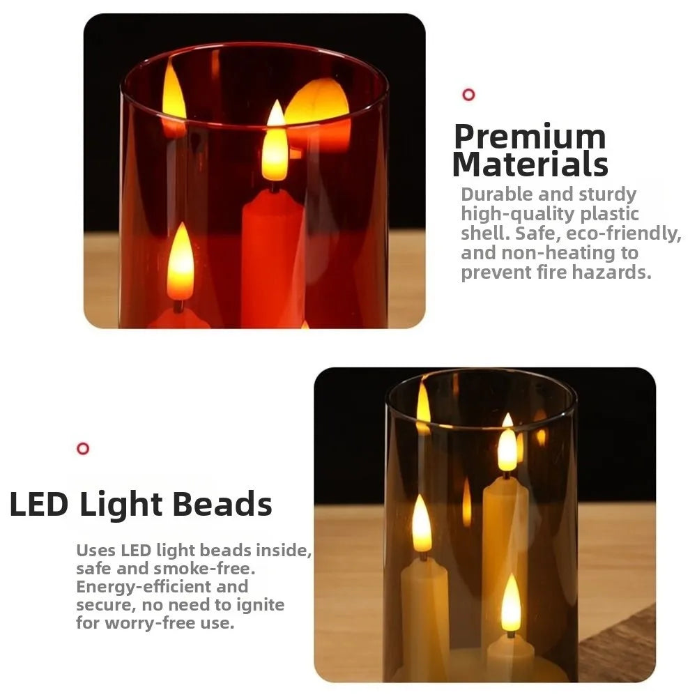 3 in 1 Design Flameless Taper Candles Transparent Lampshade Warm Light Flickering LED Candles Romantic Decorative
