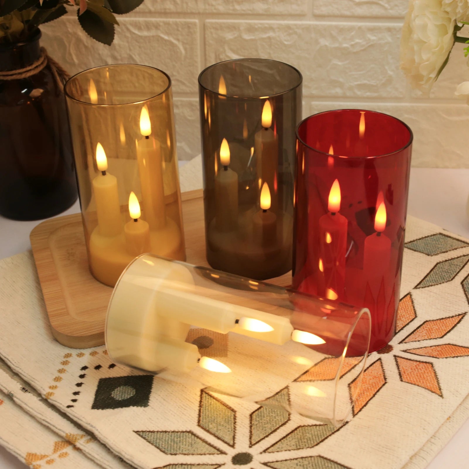 Flameless 3 in 1 LED Taper Candles with 15CM Lampshade Battery Operated Flickering Electric Window Candles for Christmas Wedding