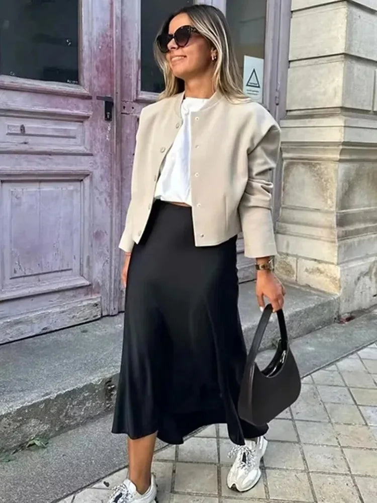Willshela Black Satin Skirt Woman High Waist Elegant Long Skirts For Women Fashion Summer Midi Skirt Office Women's Skirts
