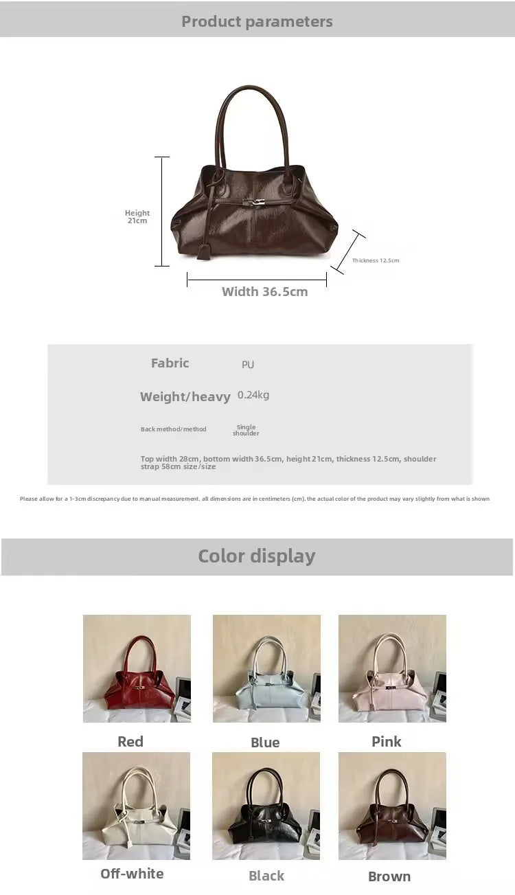 2026 New Large Capacity Soft Leather Pleated Women's Handbag Retro Commuter Tote Bag Quality Single Shoulder Slant Bag