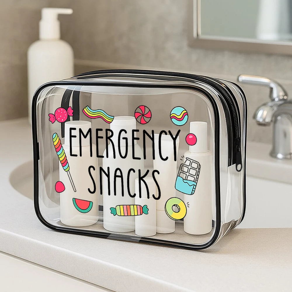 Emergency Food for Women Girls - Ideal Trip Gifts and Favors for Girls Friends. Small Makeup Bag, Clear Toiletry Bag