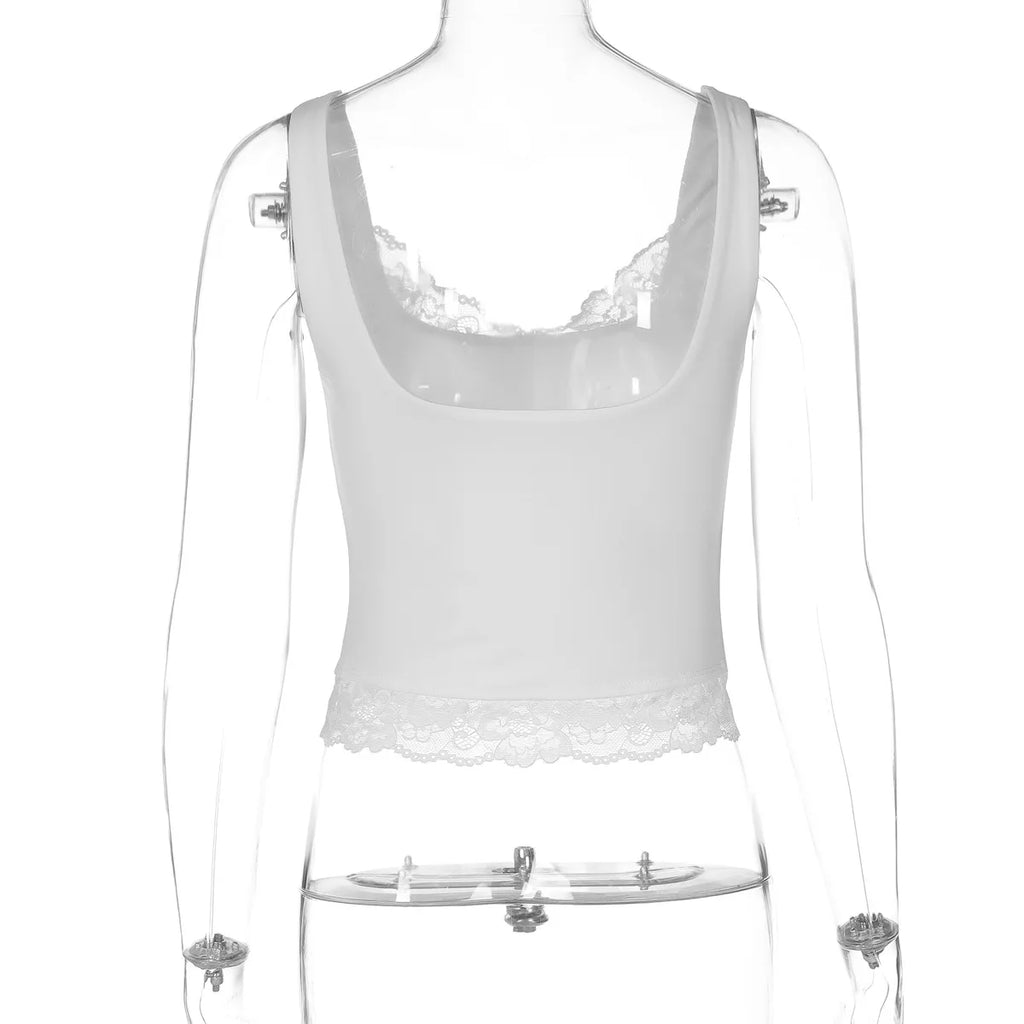 Tossy Black Lace Tank Top For Women V-Neck Backless Streetwear Spaghetti Patchwork Cropped Y2k Top Female Sexy Lace Vest 2026