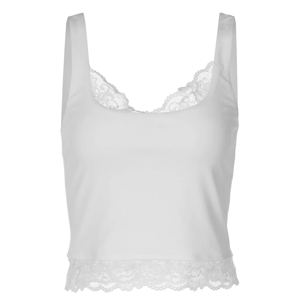 Tossy Black Lace Tank Top For Women V-Neck Backless Streetwear Spaghetti Patchwork Cropped Y2k Top Female Sexy Lace Vest 2026