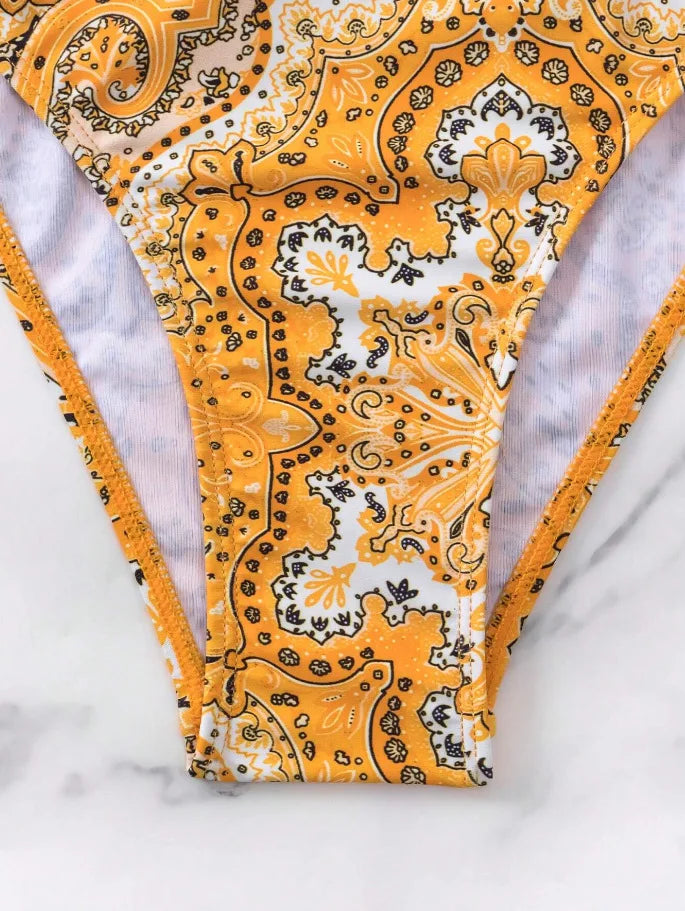Push Up Halter Bikini Printed Swimsuit Women Sexy Strappy Swimwear Female Bathers Bathing Swimming Swim Suit Beachwear