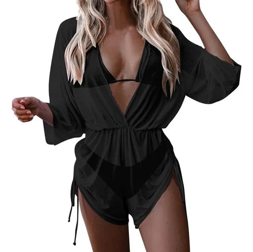New 3 Piece Bikini Set Plus Size Swimsuit Women Long Sleeve Cover Up Print Halter Swimwear Beach Wear Sexy Bathing Suit 3XL