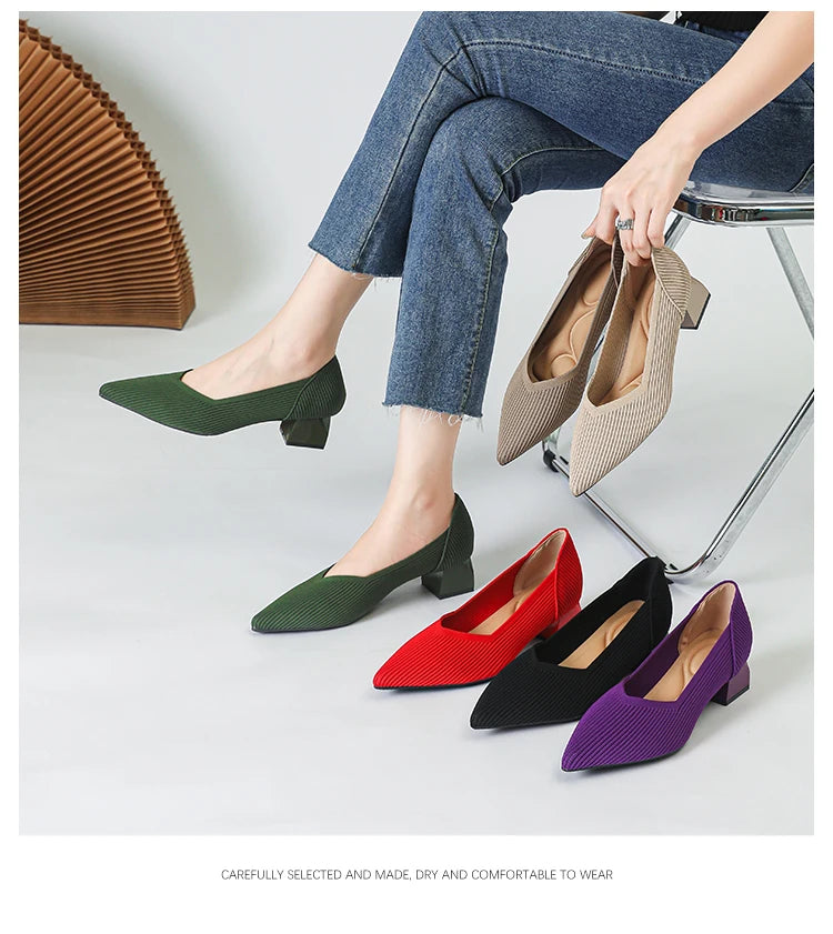 New Women's High Heels Large 42/43 Fashion Pointed Anti slip Rubber Bottom Knitted Breathable Shoes