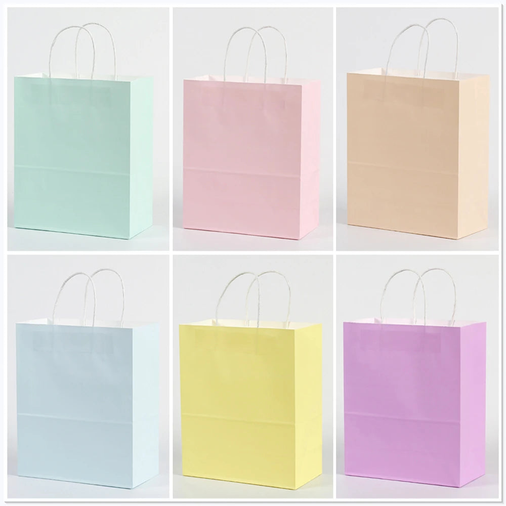 6pcs Macaron Paper Gift Bags Candy Gift Packaging Bags Kids Birthday Party Treat Bags Decoration Baby Shower Wedding Supplies