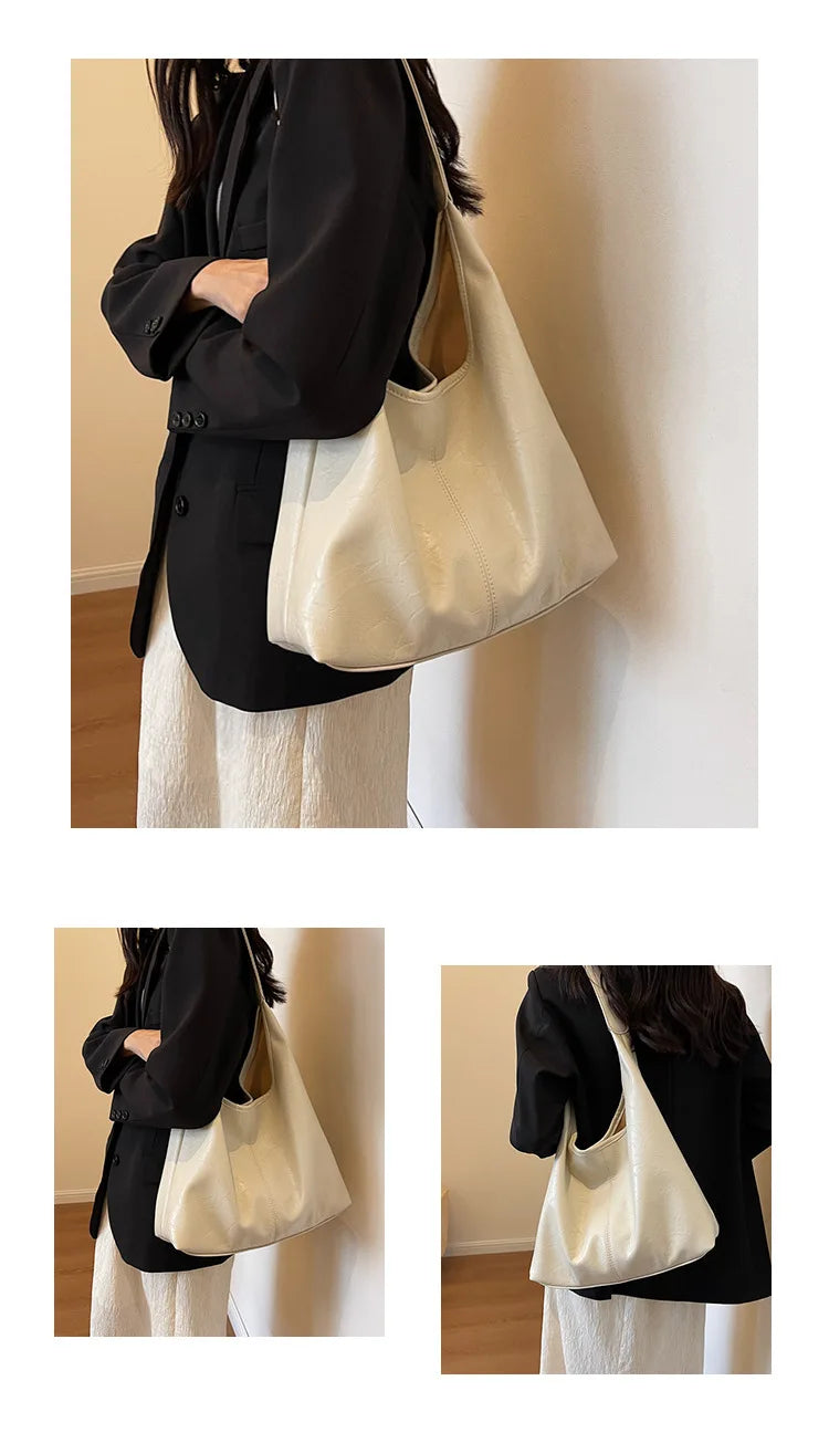 Soft PU Leather Shoulder Bag for Women Wedding Totes All-match Commuter Underarm Bag Bolso Mujer Fashion Large Capacity Handbag