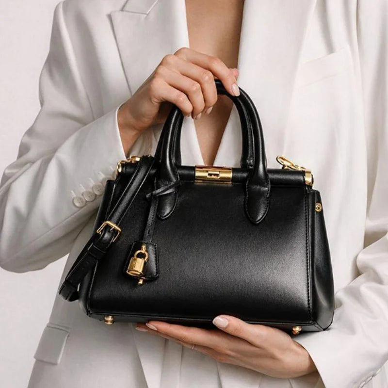 Brand Luxury Leather Handbag Large-capacity Briefcase With Gold Clasp Women Elegant Shoulder Crossbody Bag Clip Design Tote Bag