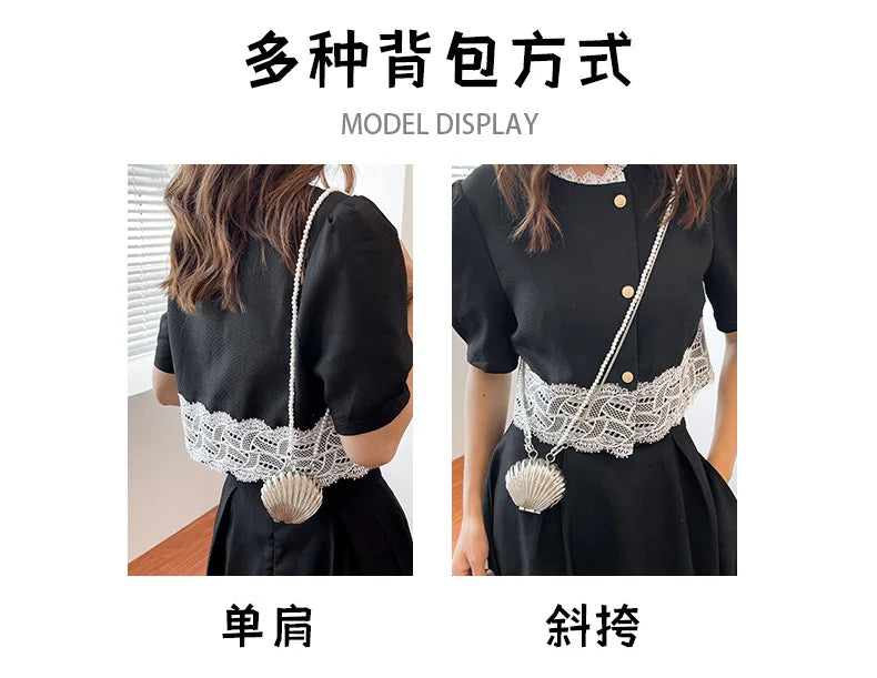2026 New Summer Lipstick Bags for Women Fashion Pearl Mini Purse Crossbody Bag High Quality Gold Shell Bag Designer Shoulder Bag