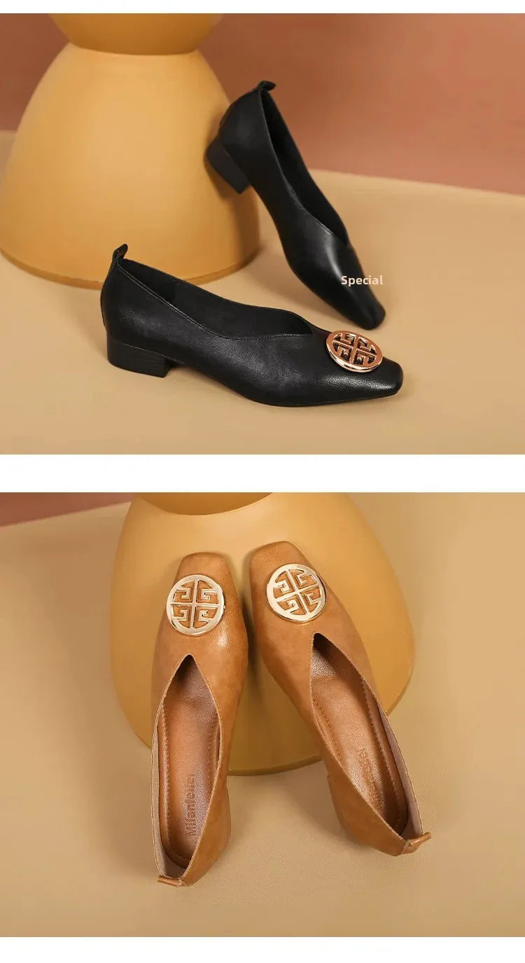 New 2025 Chinese Style Green Square Head Grandma Shoes Women's Thick Heel Slip-On Soft Bottom Mom Shoes Synthetic Upper