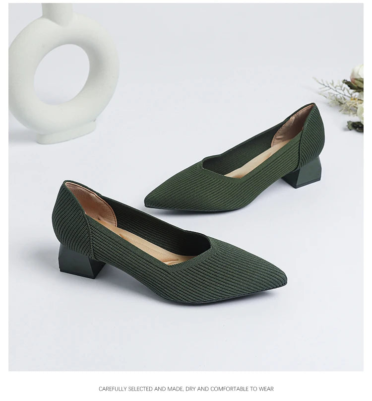 New Women's High Heels Large 42/43 Fashion Pointed Anti slip Rubber Bottom Knitted Breathable Shoes