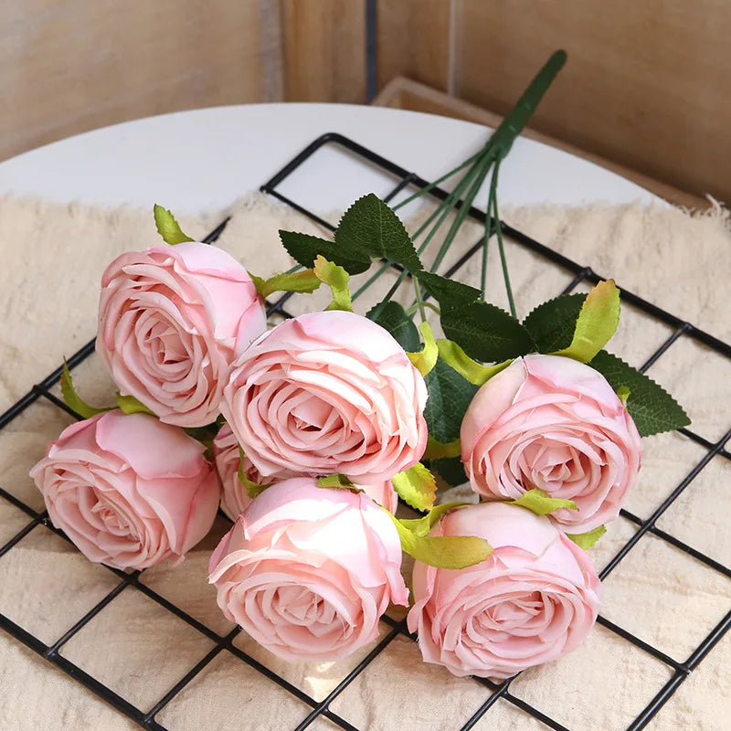 Hot 7/10 Heads Rose Bridal Bouquet Artificial Flower DIY Wedding Floral Arrangement Accessories Christmas Home Decor Photo Props