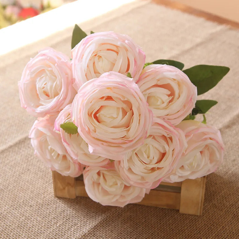 Hot 7/10 Heads Rose Bridal Bouquet Artificial Flower DIY Wedding Floral Arrangement Accessories Christmas Home Decor Photo Props