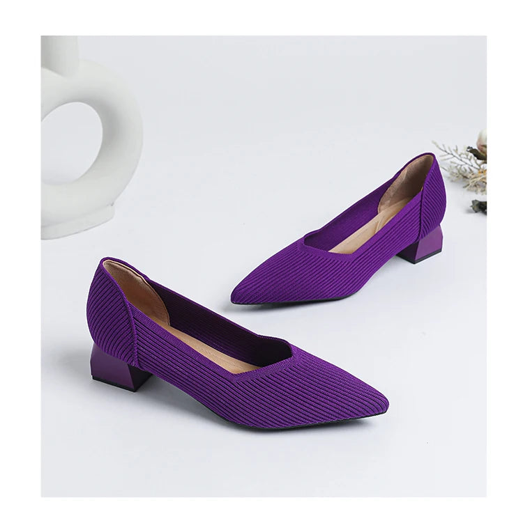 New Women's High Heels Large 42/43 Fashion Pointed Anti slip Rubber Bottom Knitted Breathable Shoes