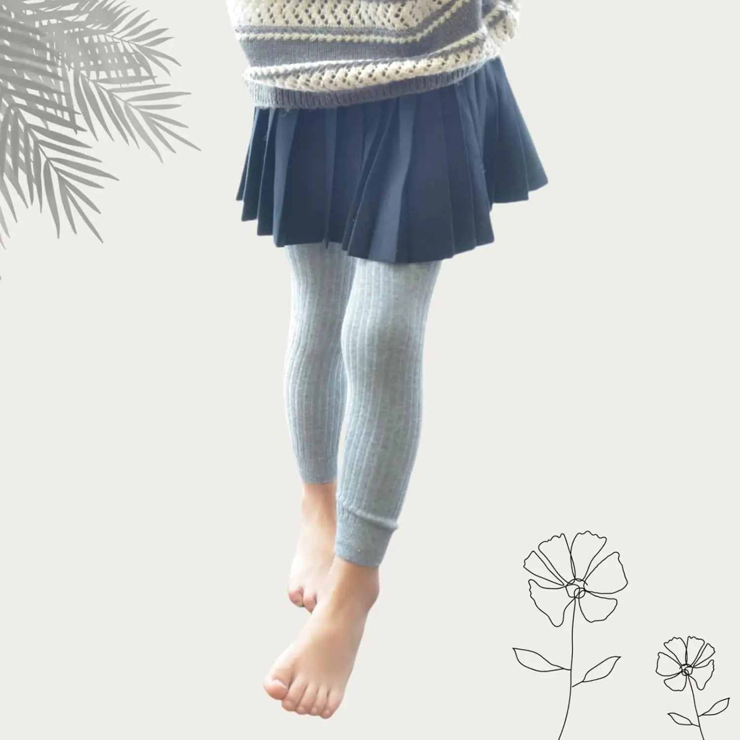 Toddler Girls Cotton Cable Knit Leggings Classic Solid Footless Tights Ankle Length Pants for Kids