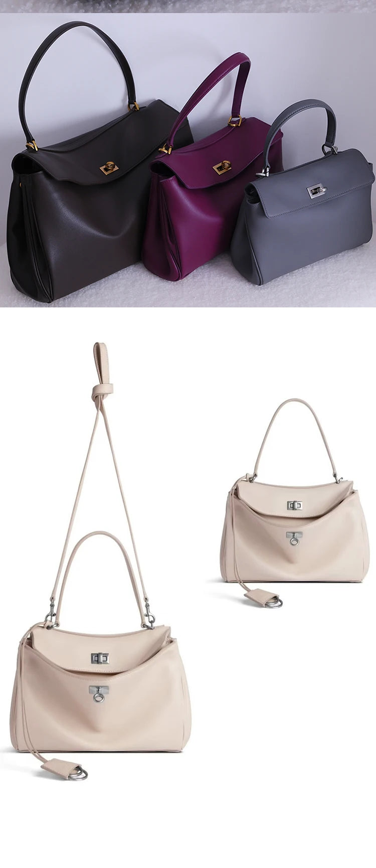 Tote bag Fashion high-end leather large capacity hand-held shoulder bag Underarm bag