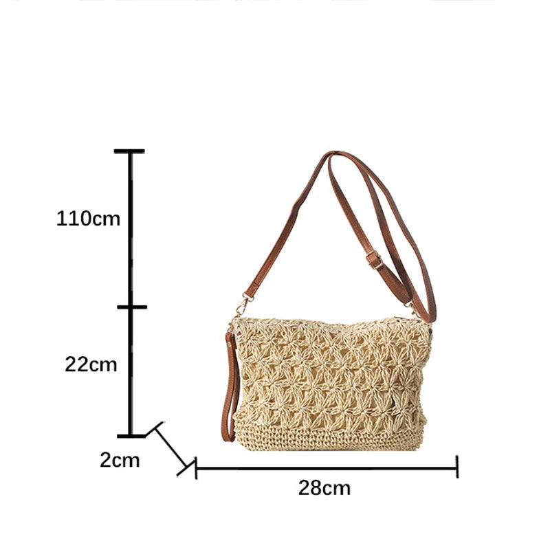 Summer Beach Women Straw Rattan Weave Shoulder Crossbody Bag Hollow Design Female Retro Daily Messenger Handbag