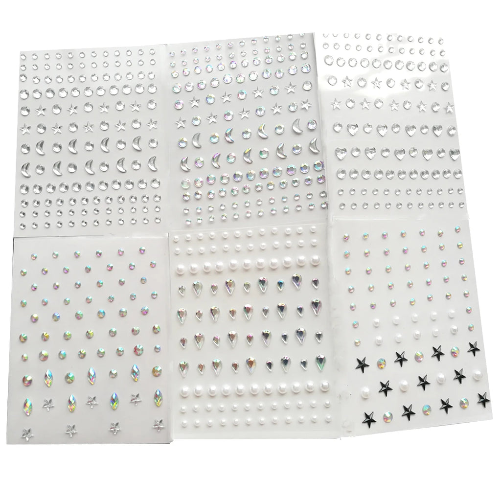 3D Eyes Face Makeup Temporary Tattoo Self Adhesive Beauty White Pearl Jewels Stickers Festival Body Art Decorations Nail Diamond