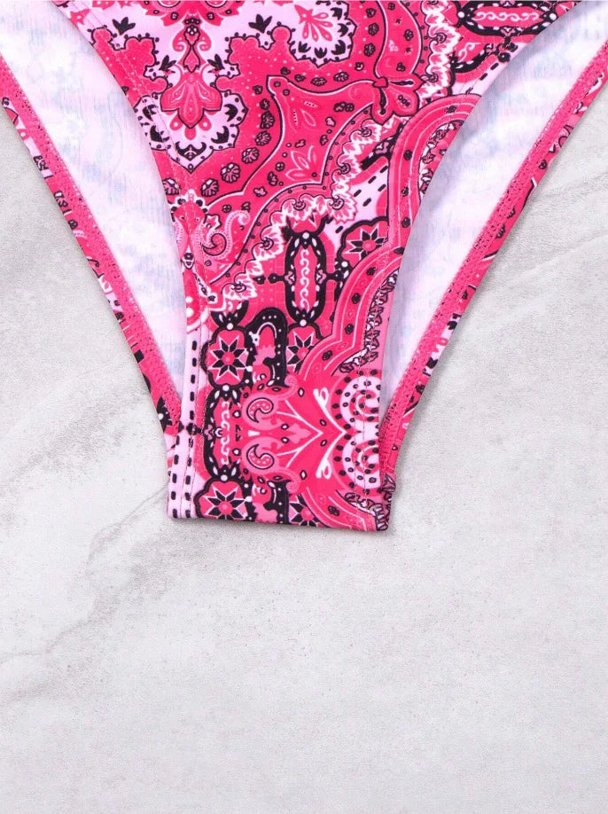 Push Up Halter Bikini Printed Swimsuit Women Sexy Strappy Swimwear Female Bathers Bathing Swimming Swim Suit Beachwear