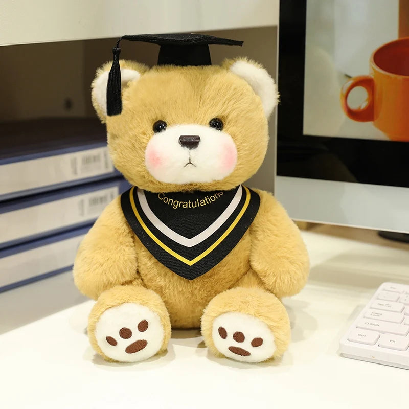25cm Cute High Quality Doctor Bear Plush Doll Doctor Cap Bow Tie Graduation Bear Animal Stuffed Home Decor For Students Gift
