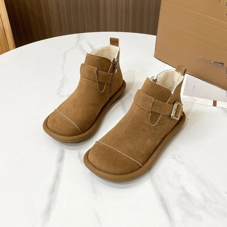 2026 New Autumn/Winter Fashion Flat Short Boots Round Toe Side Zipper Buckle Casual Splice Women's Shoes  35-40