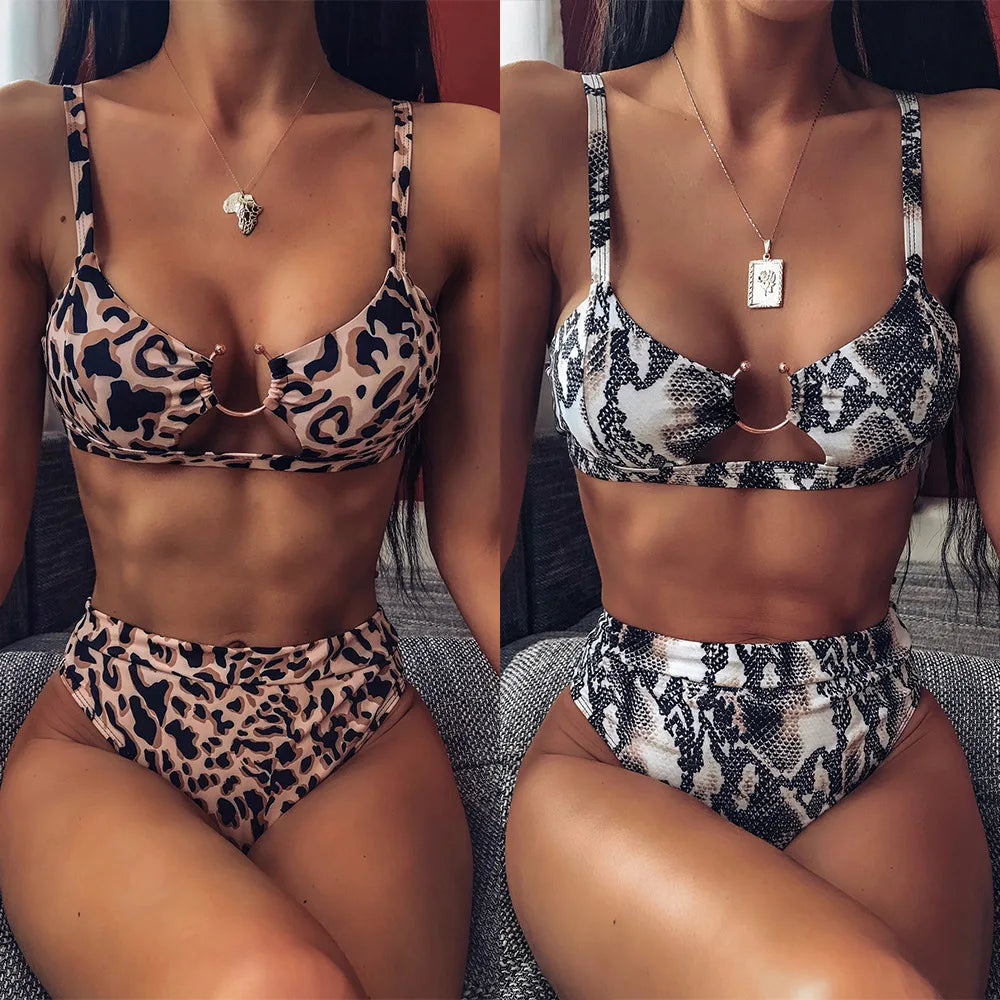 5 Colors Sexy Bikini Women High Waist Swimsuit Swimwear Female Leopard Bikinis Set Bathing Suit Push Up Biquinis Feminino