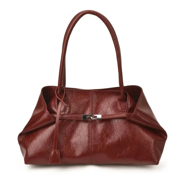 2026 New Large Capacity Soft Leather Pleated Women's Handbag Retro Commuter Tote Bag Quality Single Shoulder Slant Bag