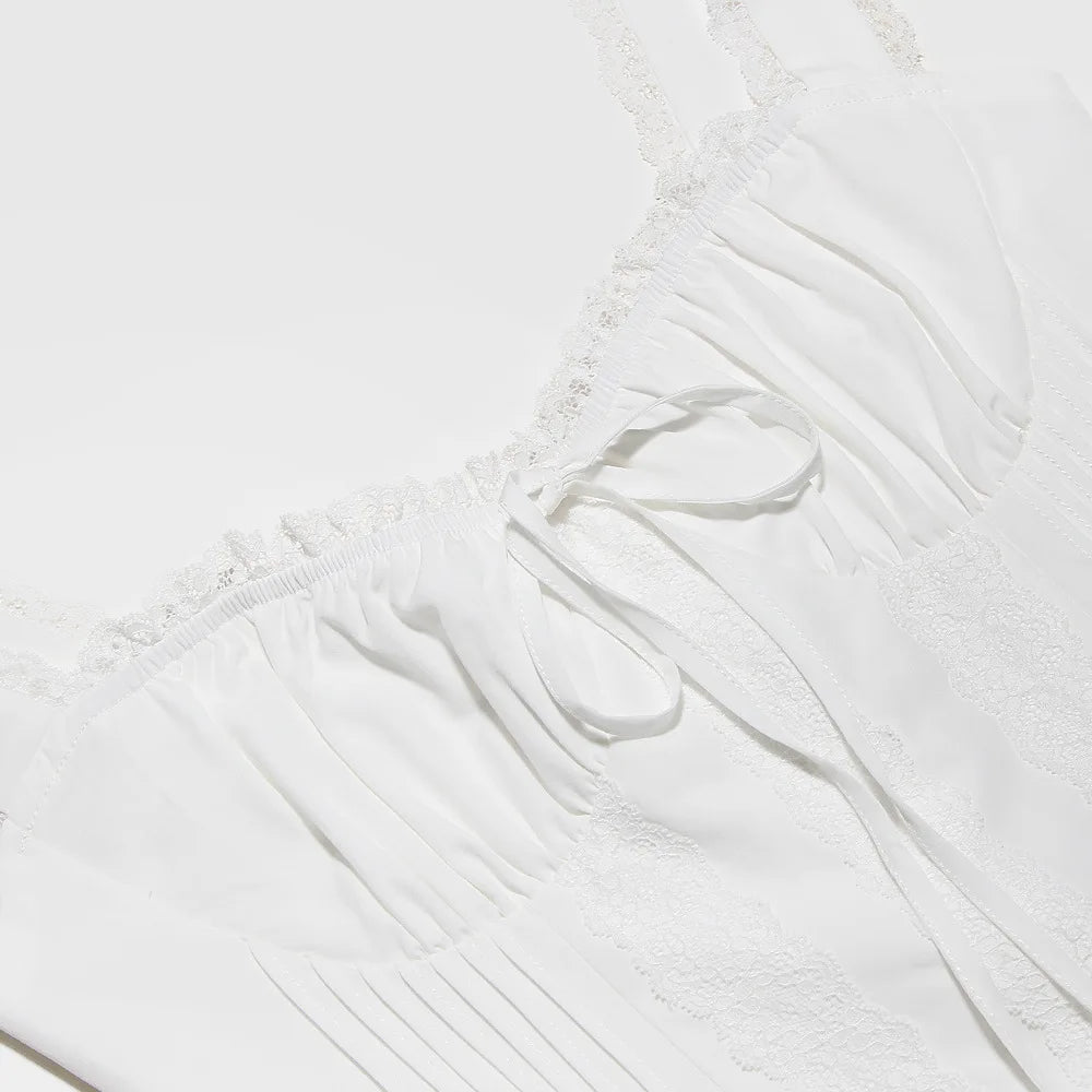 Mingmingx White A Line Party Dresses Women Mini Elegant Lace Up Holiday Dress Casual Spaghetti Strap Summer Women Clothing